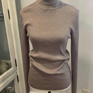 Express Brown Sparkle Cowl Neck Sweater with Ribbed Texture